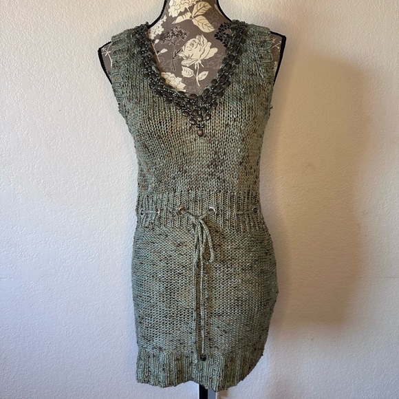 BCBGMaxAzria Crochet jeweled Knit Sweater dress - in green and black - Picture 1 of 9